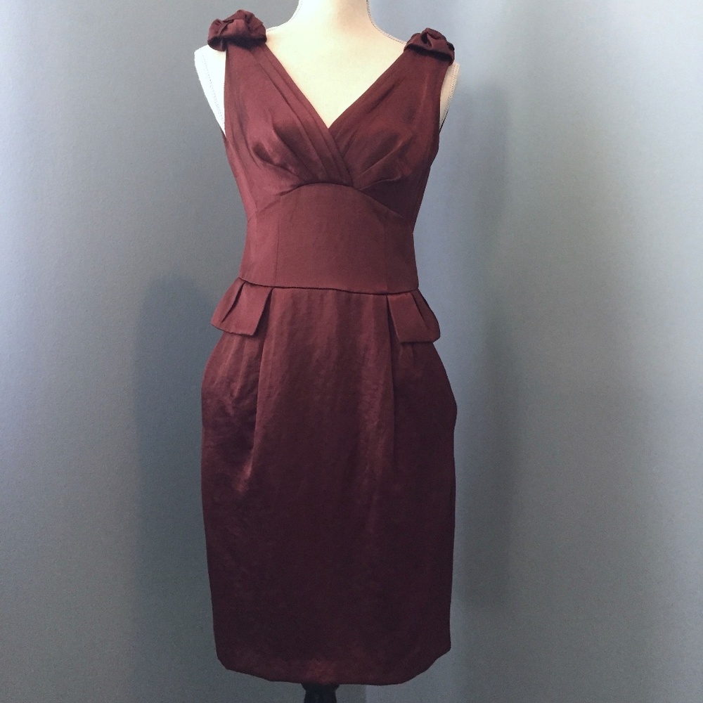 NANETTE LEPORE Sleeveless Deep V Neck Satin Dress
